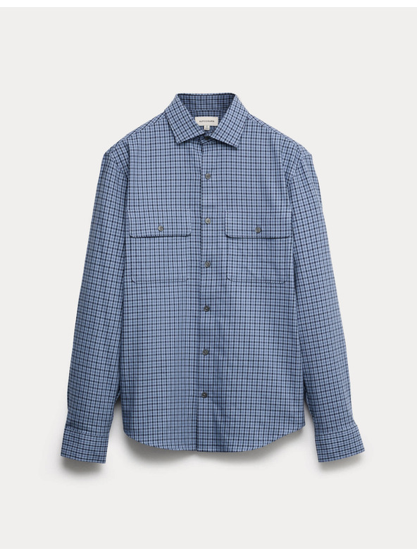 Marks & Spencer Karirasta srajca z visokim deležem bombaževine, enostavno likanje Marks & Spencer modra