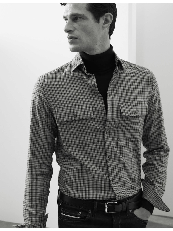 Marks & Spencer Karirasta srajca z visokim deležem bombaževine, enostavno likanje Marks & Spencer modra