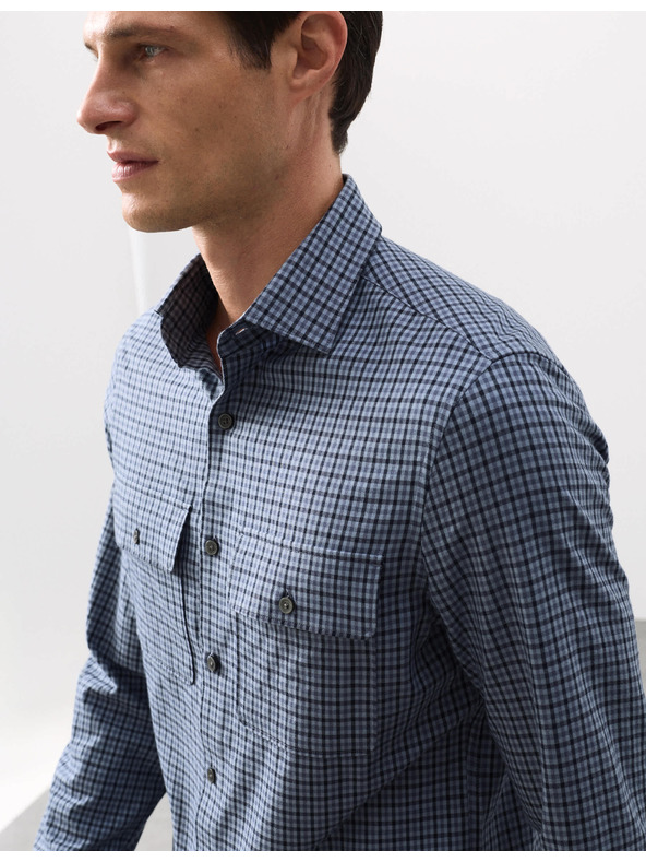 Marks & Spencer Karirasta srajca z visokim deležem bombaževine, enostavno likanje Marks & Spencer modra