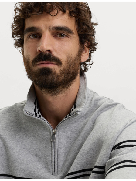 Marks & Spencer Prugasta jopa z zadrgo na vratu, iz čiste bombaževine Marks & Spencer siva