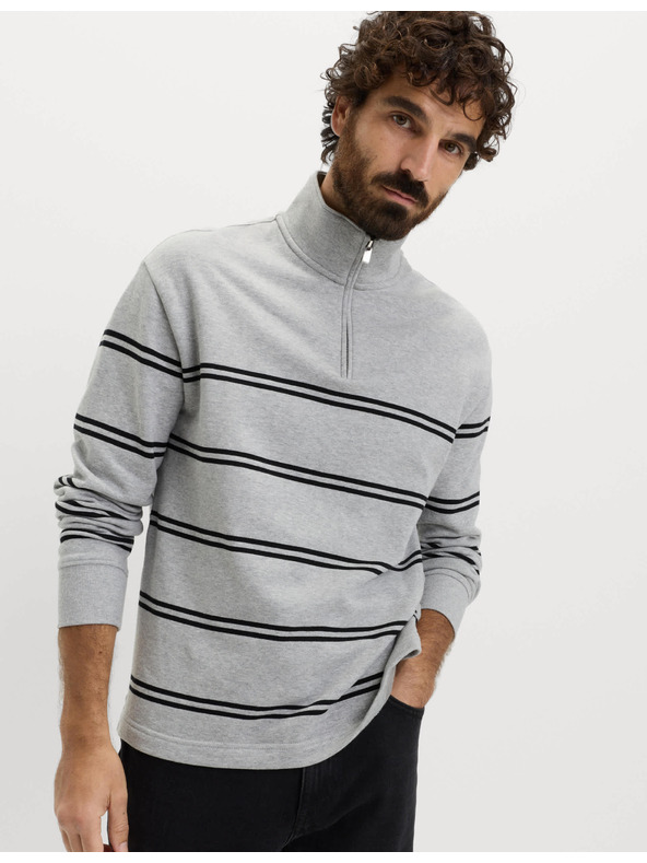 Marks & Spencer Prugasta jopa z zadrgo na vratu, iz čiste bombaževine Marks & Spencer siva