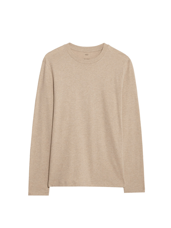 Marks & Spencer Čisto bombaževna majica z dolgimi rokavi, mehka na dotik Marks & Spencer bež