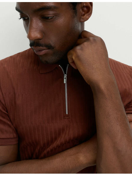 Marks & Spencer Žakard polo majica z visokim deležem bombažne tkanine in zadrgo Marks & Spencer rjava