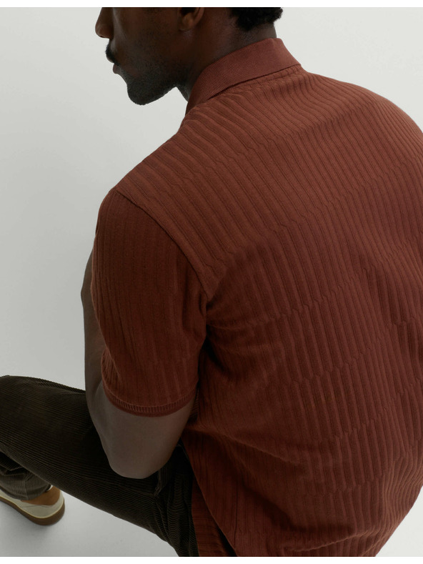 Marks & Spencer Žakard polo majica z visokim deležem bombažne tkanine in zadrgo Marks & Spencer rjava