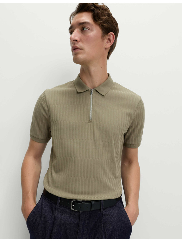 Marks & Spencer Žakard polo majica z visokim deležem bombažne tkanine in zadrgo Marks & Spencer zelena