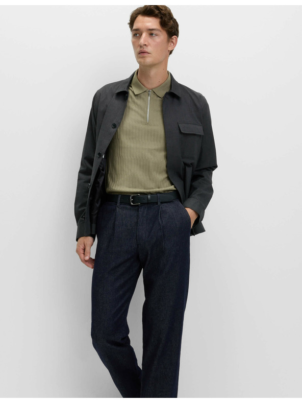 Marks & Spencer Žakard polo majica z visokim deležem bombažne tkanine in zadrgo Marks & Spencer zelena