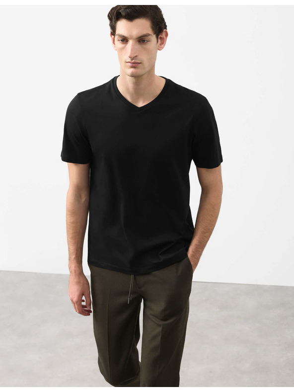 Marks & Spencer Majica z V-izrezom iz čiste Supima® bombažne tkanine Marks & Spencer črna