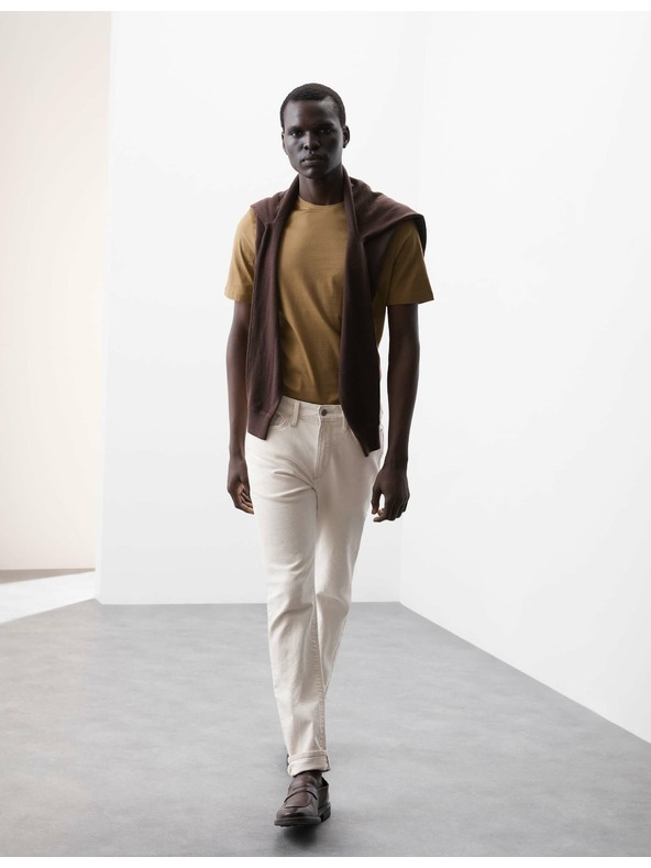 Marks & Spencer Majica iz premium bombažne tkanine, ozek kroj Marks & Spencer rjava