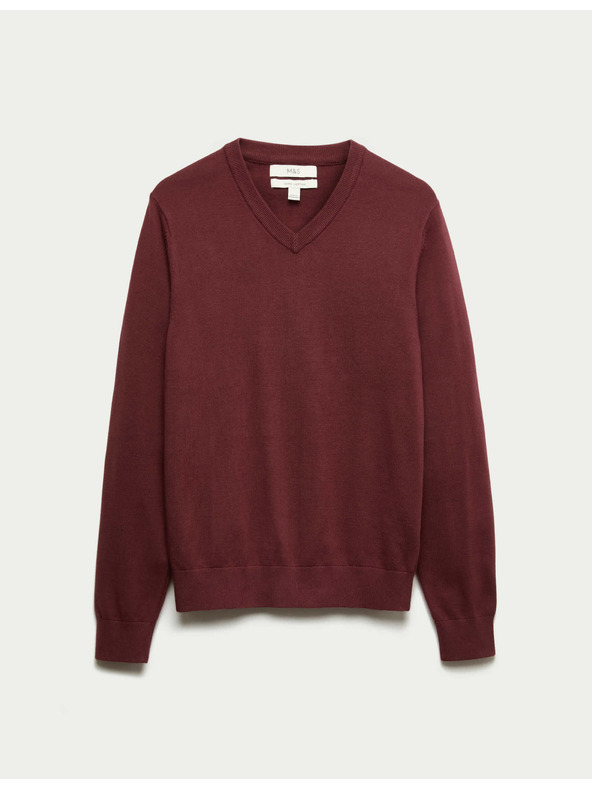 Marks & Spencer Čisto bombažni pulover z V-izrezom Marks & Spencer rdeča