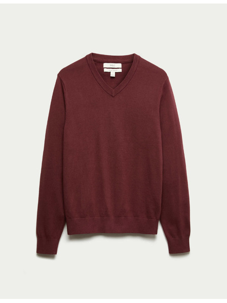 Marks & Spencer Čisto bombažni pulover z V-izrezom Marks & Spencer rdeča