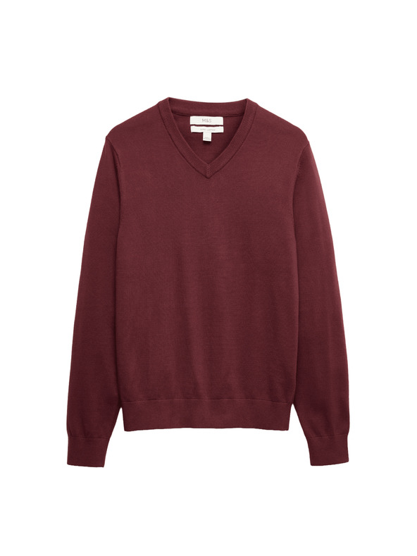 Marks & Spencer Čisto bombažni pulover z V-izrezom Marks & Spencer rdeča