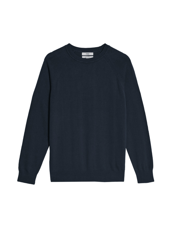 Marks & Spencer Pulover iz čistega bombaža z ovratnikom Marks & Spencer mornarsko modra