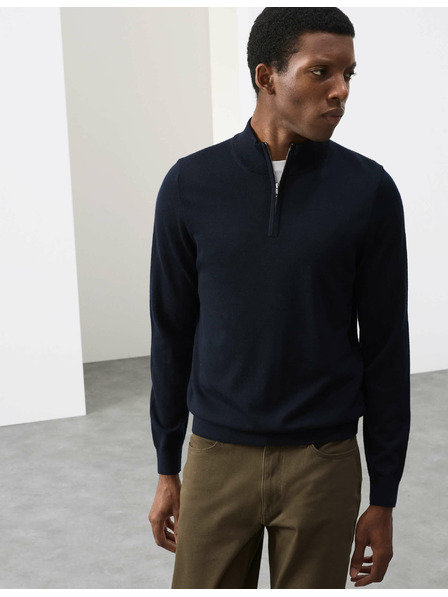 Marks & Spencer Pulover s kratkim zipom iz čiste ekstra fine merinove volne Marks & Spencer mornarsko modra