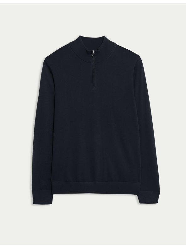 Marks & Spencer Pulover s kratkim zipom iz čiste ekstra fine merinove volne Marks & Spencer mornarsko modra
