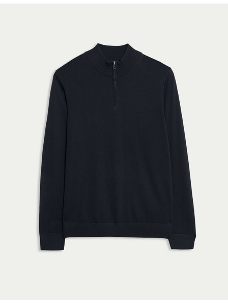 Marks & Spencer Pulover s kratkim zipom iz čiste ekstra fine merinove volne Marks & Spencer mornarsko modra