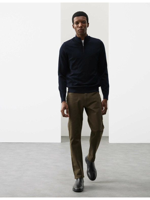 Marks & Spencer Pulover s kratkim zipom iz čiste ekstra fine merinove volne Marks & Spencer mornarsko modra