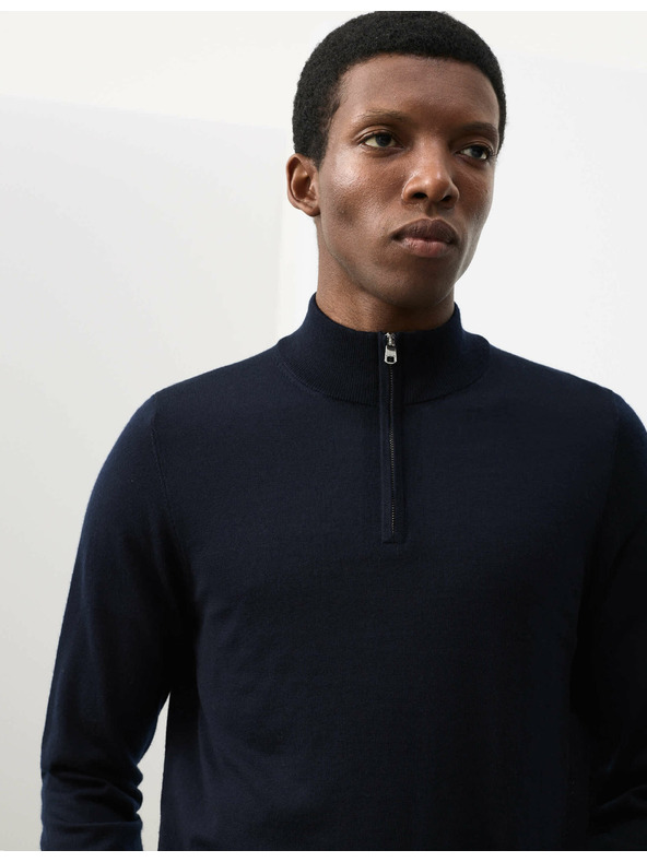 Marks & Spencer Pulover s kratkim zipom iz čiste ekstra fine merinove volne Marks & Spencer mornarsko modra