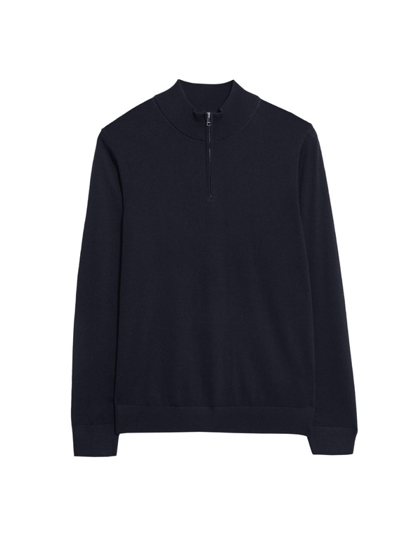 Marks & Spencer Pulover s kratkim zipom iz čiste ekstra fine merinove volne Marks & Spencer mornarsko modra