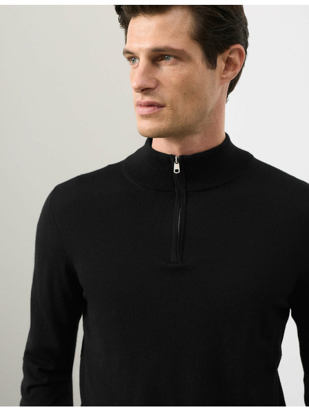 Marks & Spencer Pulover s kratkim zipom iz čiste ekstra fine merinove volne Marks & Spencer črna