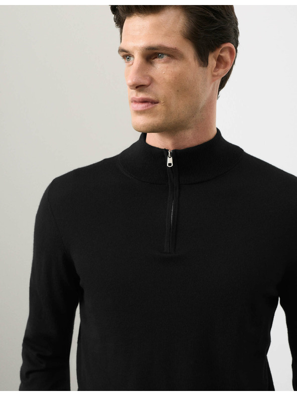 Marks & Spencer Pulover s kratkim zipom iz čiste ekstra fine merinove volne Marks & Spencer črna