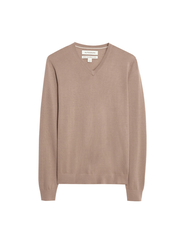 Marks & Spencer V-izrez pulover iz čiste izjemno fine merinove volne Marks & Spencer rjava