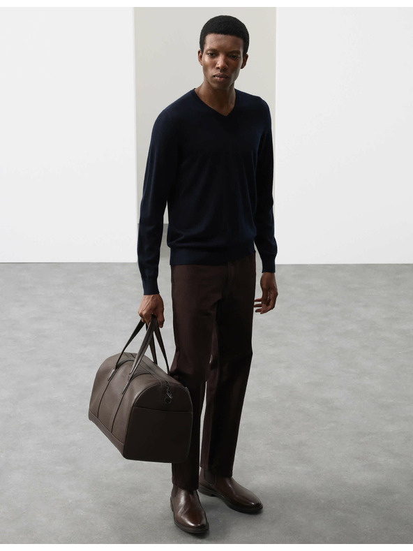 Marks & Spencer V-izrez pulover iz čiste izjemno fine merinove volne Marks & Spencer mornarsko modra