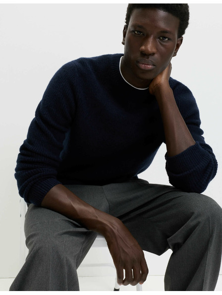 Marks & Spencer Rebrast pulover z ovratnikom, iz izjemno mehke preje z примесjo volne Marks & Spencer mornarsko modra