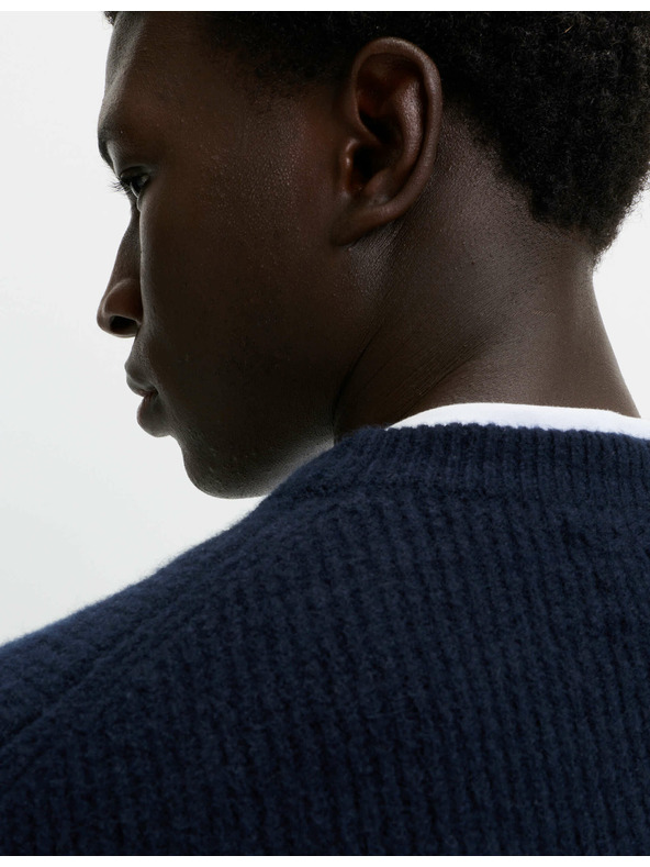 Marks & Spencer Rebrast pulover z ovratnikom, iz izjemno mehke preje z примесjo volne Marks & Spencer mornarsko modra