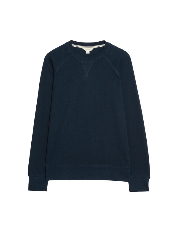 Marks & Spencer Domača jopa iz čiste bombažne tkanine z vaflasto teksturo Marks & Spencer mornarsko modra