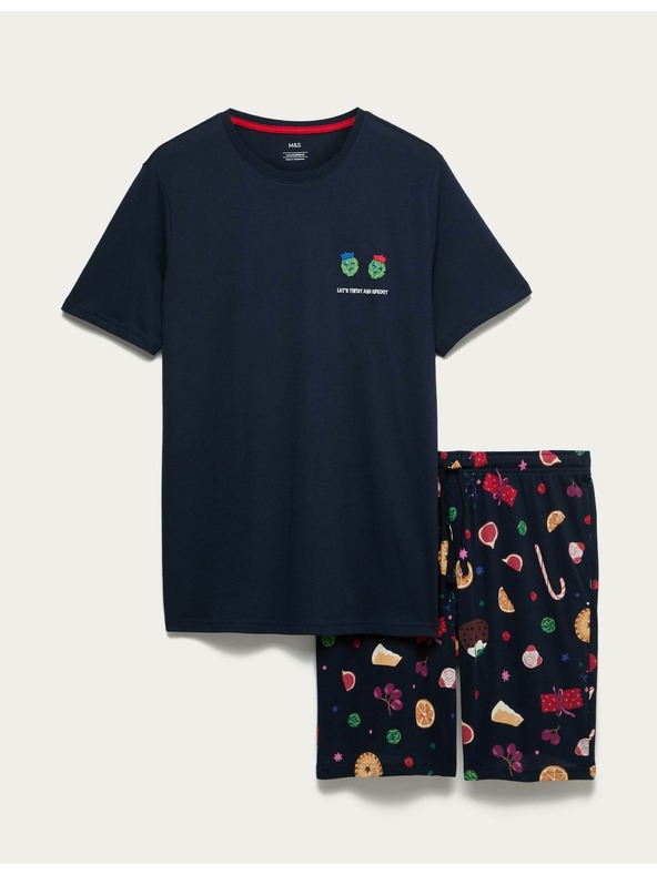 Marks & Spencer Božični domači komplet pižame z motivom hrane iz čiste bombaževine Marks & Spencer mornarsko modra