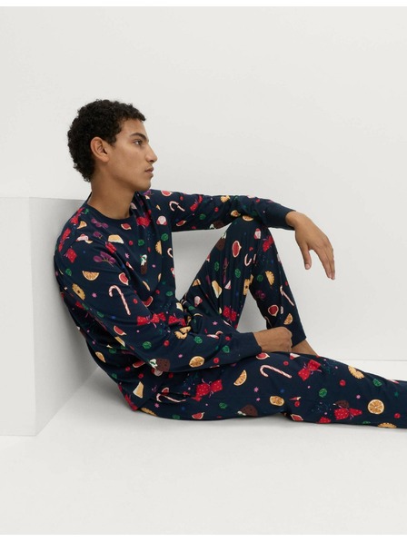 Marks & Spencer Božični domači komplet pižame z motivom hrane iz čiste bombaževine Marks & Spencer mornarsko modra