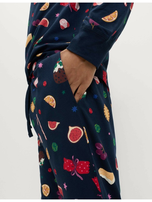Marks & Spencer Božični domači komplet pižame z motivom hrane iz čiste bombaževine Marks & Spencer mornarsko modra