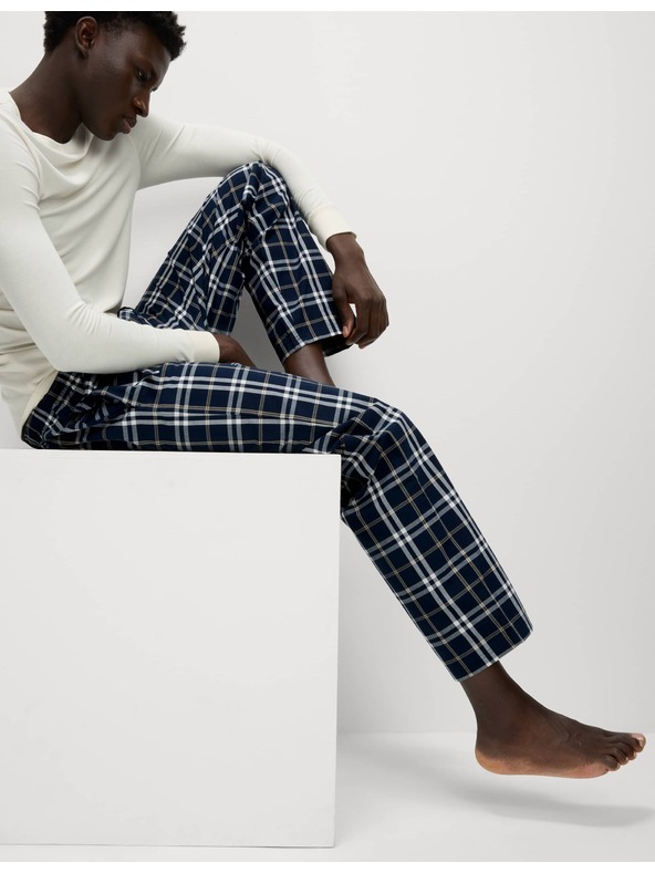 Marks & Spencer Kariraste pižama hlače iz čiste bombažne tkanine, 2 kosa v paketu Marks & Spencer mornarsko modra