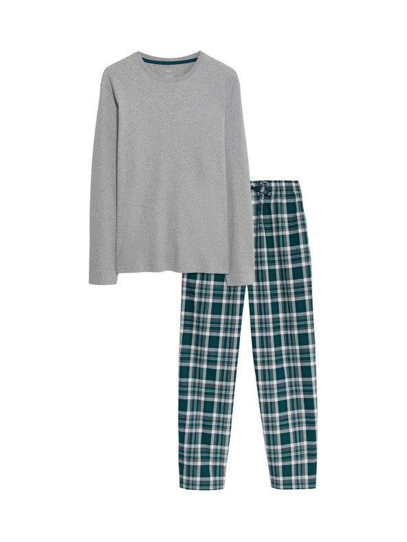 Marks & Spencer Karirasta pižama iz čiste bombažne tkanine Marks & Spencer siva