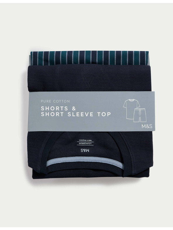 Marks & Spencer Pižama iz čiste bombažne tkanine z vaflasto teksturo Marks & Spencer mornarsko modra