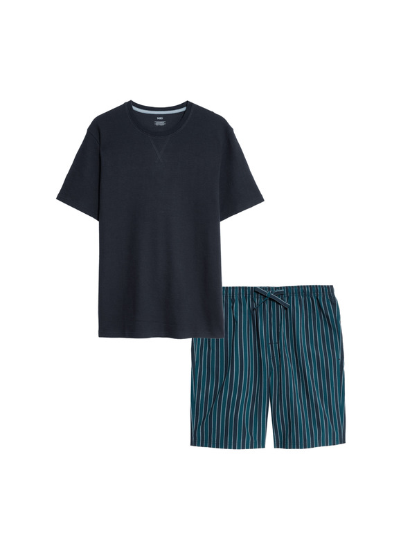 Marks & Spencer Pižama iz čiste bombažne tkanine z vaflasto teksturo Marks & Spencer mornarsko modra
