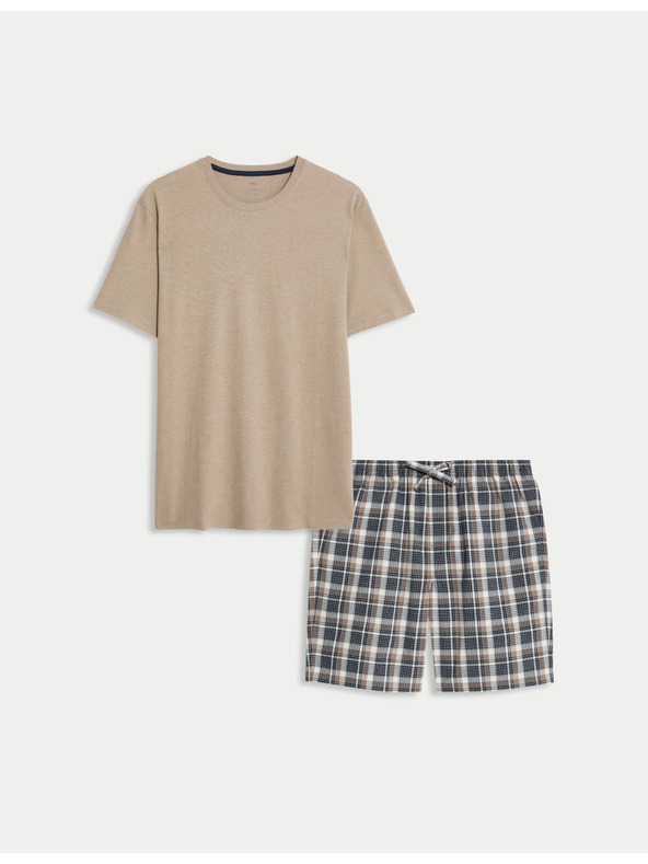 Marks & Spencer Nevtralna karirasta pižama iz čiste bombažne tkanine Marks & Spencer smetanasta