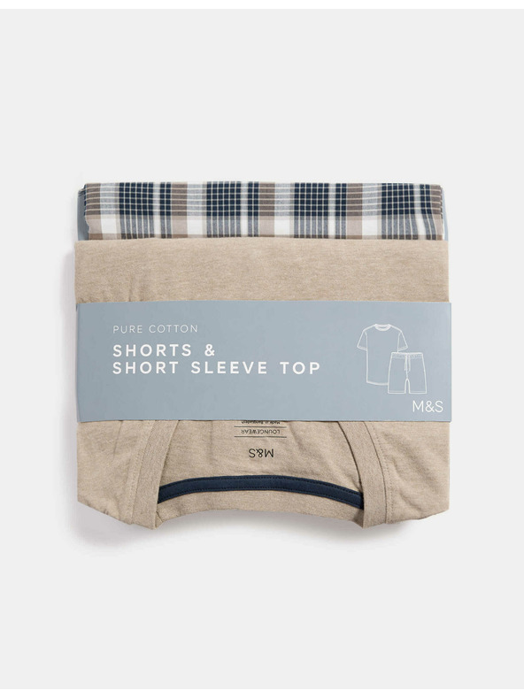 Marks & Spencer Nevtralna karirasta pižama iz čiste bombažne tkanine Marks & Spencer smetanasta