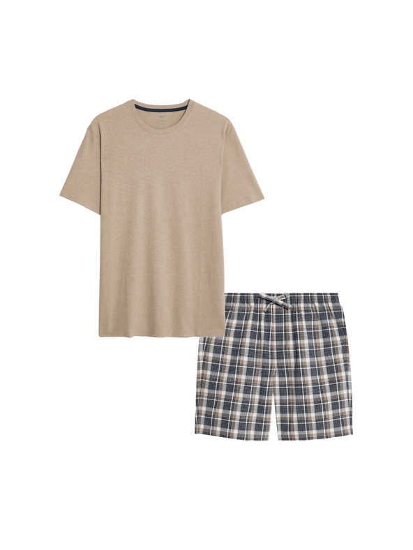 Marks & Spencer Nevtralna karirasta pižama iz čiste bombažne tkanine Marks & Spencer smetanasta