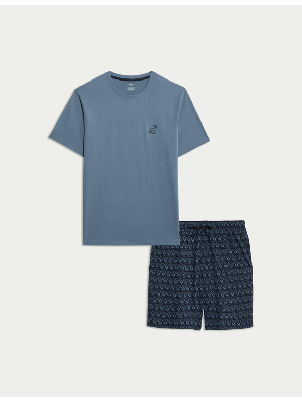 Marks & Spencer Pižama iz čiste bombažne tkanine z motivom jelena Marks & Spencer modra