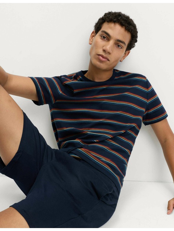 Marks & Spencer Pižama z mavričnimi črtami iz čiste bombažne tkanine Marks & Spencer mornarsko modra