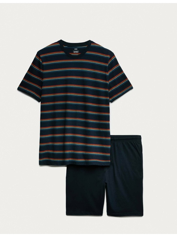 Marks & Spencer Pižama z mavričnimi črtami iz čiste bombažne tkanine Marks & Spencer mornarsko modra