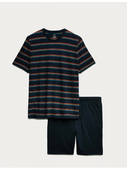 Marks & Spencer Pižama z mavričnimi črtami iz čiste bombažne tkanine Marks & Spencer mornarsko modra