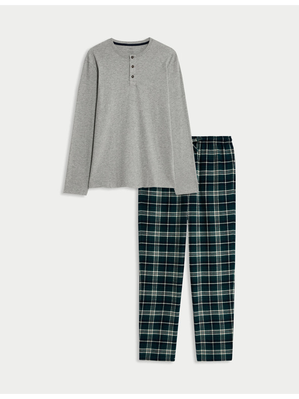 Marks & Spencer Karirasta pižama iz čiste bombažne tkanine z odprtim ovratnikom Marks & Spencer siva