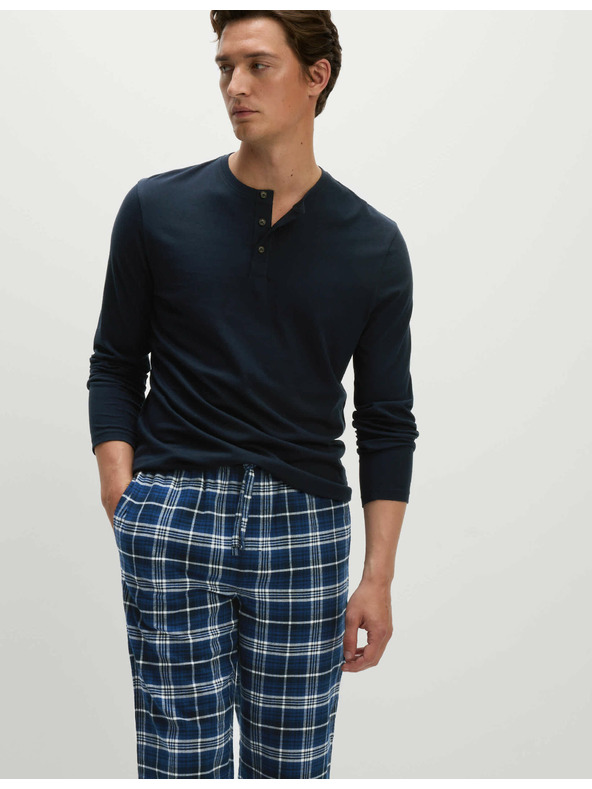 Marks & Spencer Karirasta pižama iz česane bombažne tkanine Marks & Spencer mornarsko modra