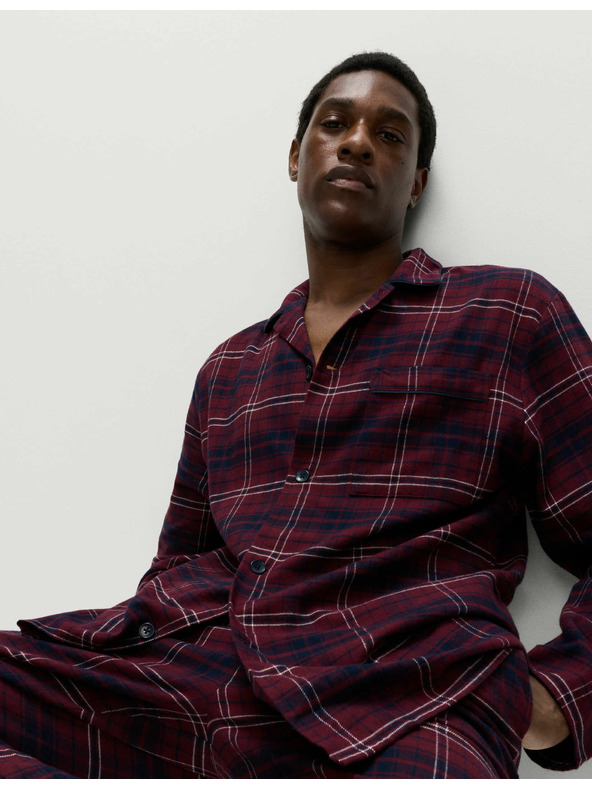 Marks & Spencer Karirasta pižama iz česane bombažne tkanine Marks & Spencer rdeča