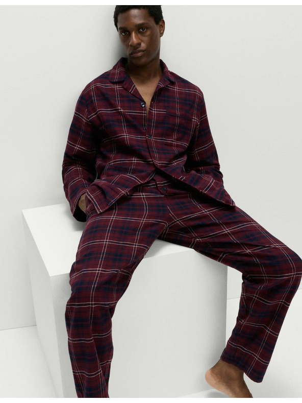 Marks & Spencer Karirasta pižama iz česane bombažne tkanine Marks & Spencer rdeča