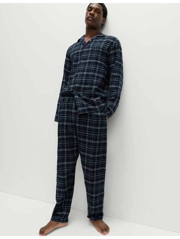 Marks & Spencer Karirasta pižama iz česane bombažne tkanine Marks & Spencer mornarsko modra