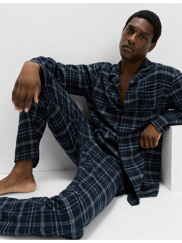 Marks & Spencer Karirasta pižama iz česane bombažne tkanine Marks & Spencer mornarsko modra