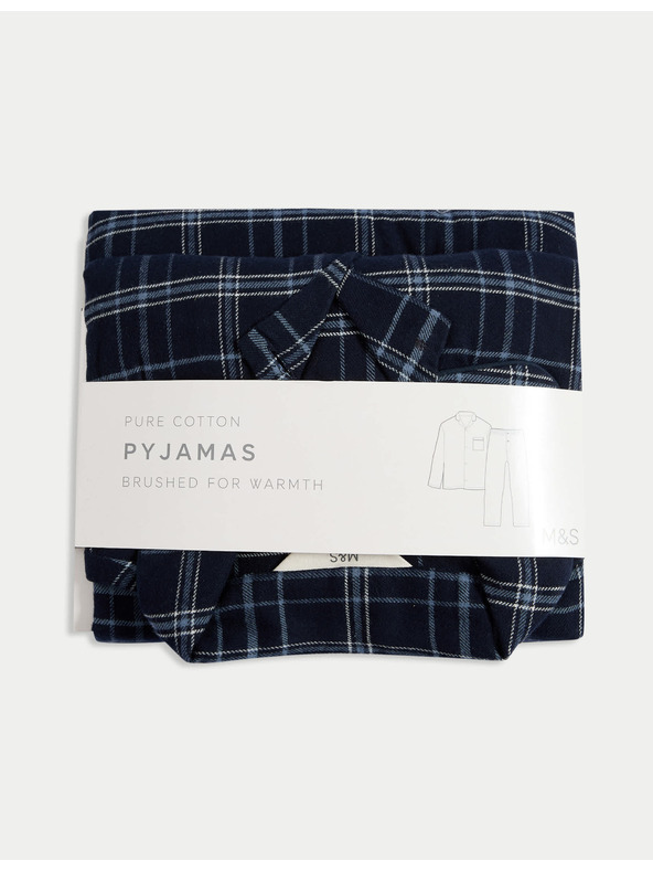 Marks & Spencer Karirasta pižama iz česane bombažne tkanine Marks & Spencer mornarsko modra